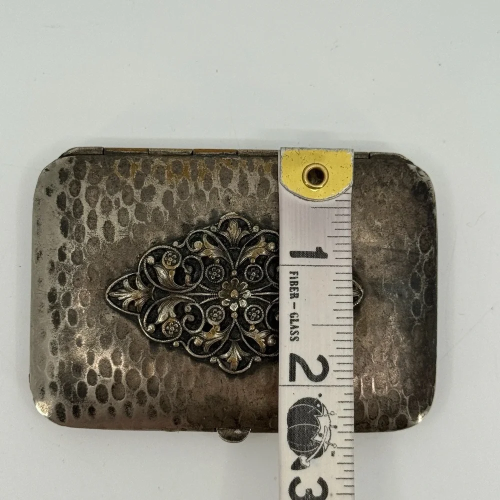 Vtg 30s Art Deco Dance Compact Wallet Money Clip Coin Holder Mirror Silver Tone